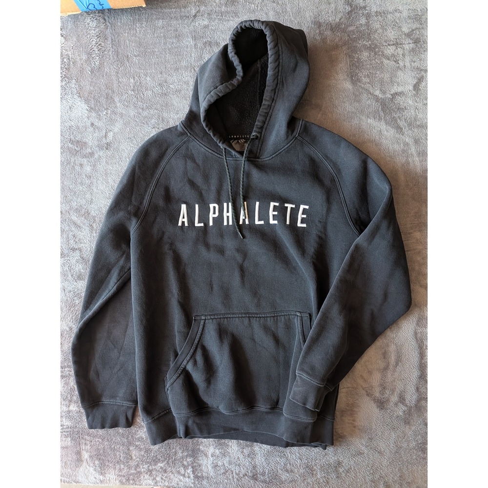 Alphalete Athletics Mens Embroidered Logo Hoodie Black Raglan Pullover Medium
